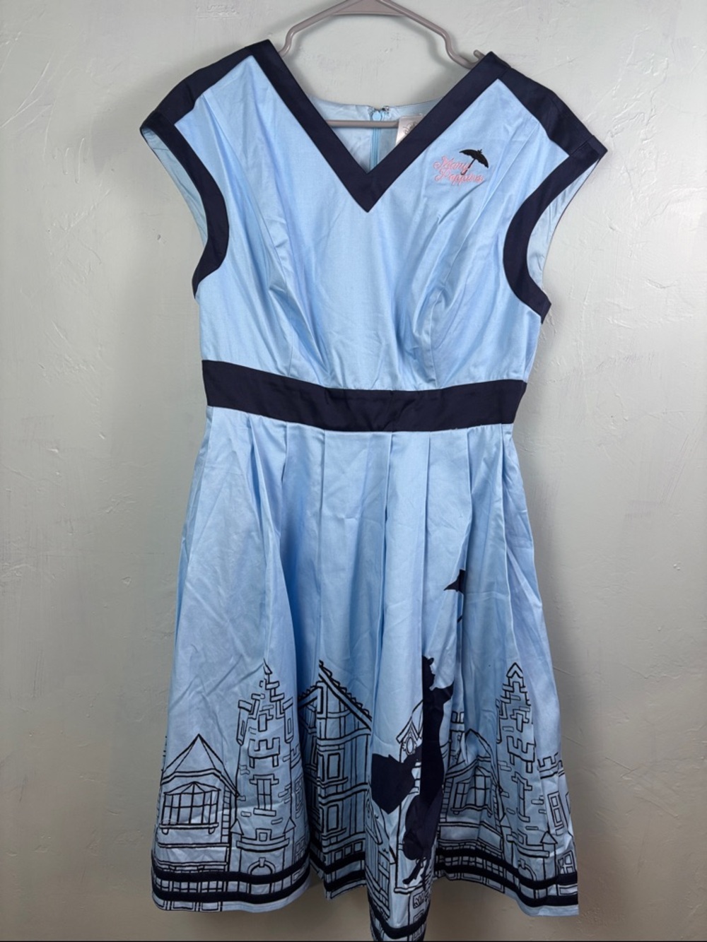 Disney Light Blue and Navy Mary Poppins Cityscape Fit-and-Flare Dress